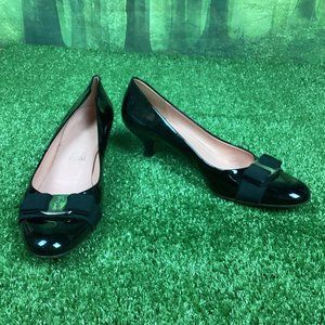 Salvatore Ferragamo Black Patent Leather Kitten Heels 10B